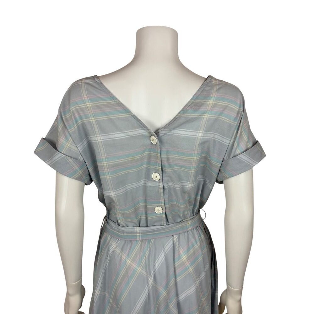Vintage 80s Striped Dress Womens Large Blue Off The Shoulder Fit And Flare - Picture 9 of 11